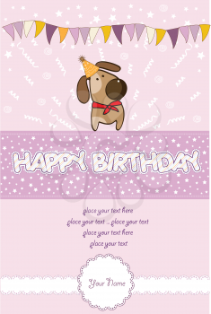 Royalty Free Clipart Image of a Happy Birthday Card With a Dog in a Hat