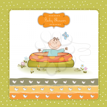 Royalty Free Clipart Image of a Baby Shower Invitation With a Baby in a Pool