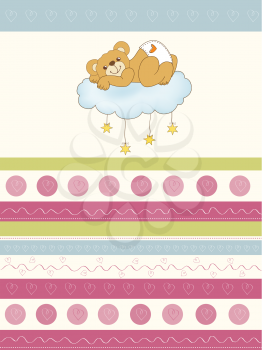 Royalty Free Clipart Image of a Teddy Bear Baby on a Cloud