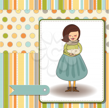 Royalty Free Clipart Image of a Girl Holding a Cat