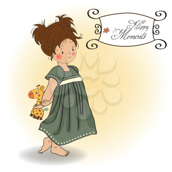 Royalty Free Clipart Image of a Little Girl With a Toy Giraffe