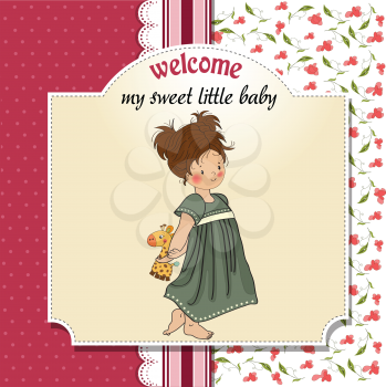Royalty Free Clipart Image of a Girl Holding a Favourite Toy