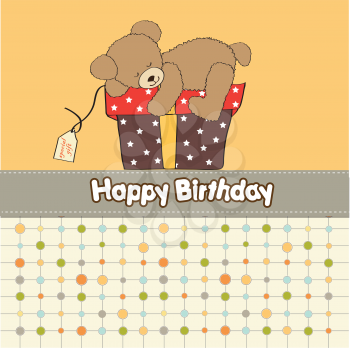 Royalty Free Clipart Image of a Happy Birthday Greeting With a Bear on a Gift