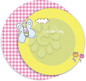 Royalty Free Clipart Image of a Baby Announcement With a Butterfly
