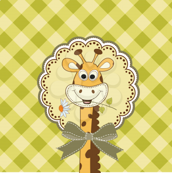 Royalty Free Clipart Image of a Giraffe on a Gingham Background