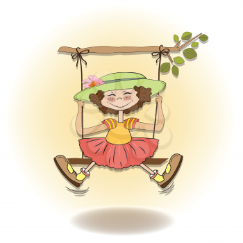 Royalty Free Clipart Image of a Girl on a Swing