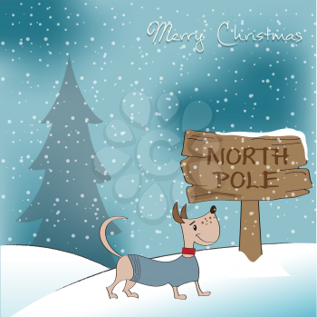 Royalty Free Clipart Image of a Merry Christmas Card With a Dog