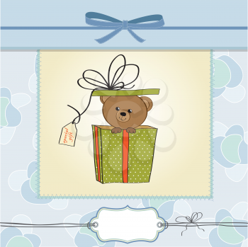 Royalty Free Clipart Image of a Card With a Bear in a Gift