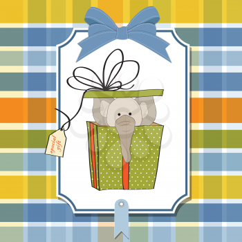 Royalty Free Clipart Image of a Birthday Gift With an Elephant in It