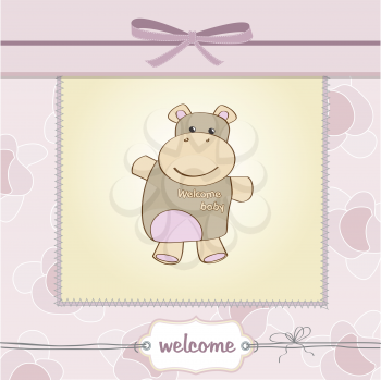 Royalty Free Clipart Image of a Hippo on a Birth Announcement