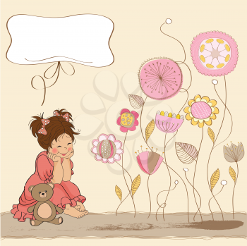 Royalty Free Clipart Image of a Little Girl in a Garden