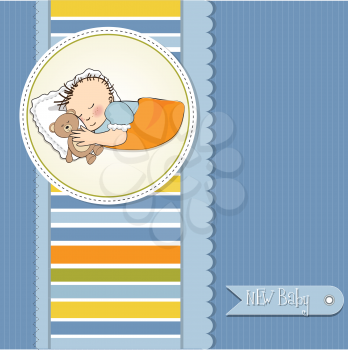 Royalty Free Clipart Image of a Little Boy Sleeping With a Teddy Bear