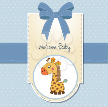 Royalty Free Clipart Image of a Birth Announcement for a Boy With a Giraffe on It