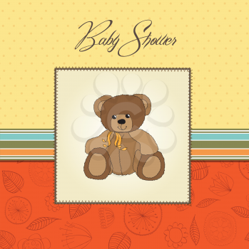 Royalty Free Clipart Image of a Baby Shower Card With a Teddy Bear on It