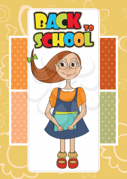 Funny schoolgirl, illustration in vector