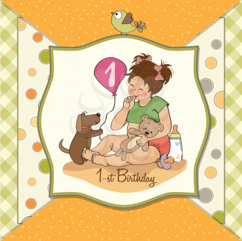 little girl at her first birthday, vector illustration