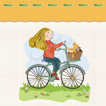 happy girl on bike, vector illustration