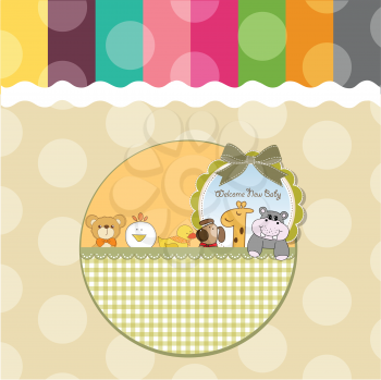 baby shower card with funny animals, vector illustration