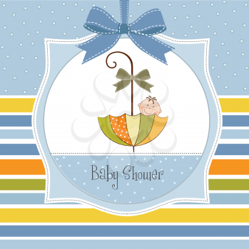baby shower card with umbrella, vector illustration