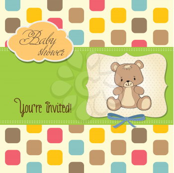 baby shower card with teddy bear, in vector format