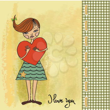 romantic young girl with big heart, vector illustration