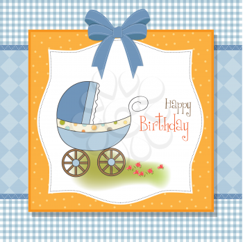 baby boy shower card with stroller