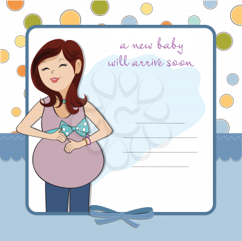 happy pregnant woman, baby shower card, vector format