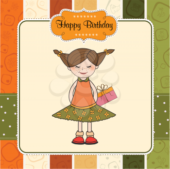 excited young girl she hide a special gift, vector illustration