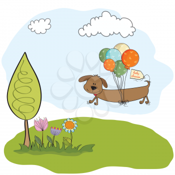 card with long dog and balloons
