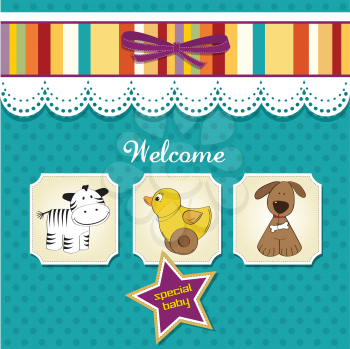 baby shower card with toys, vector illustration