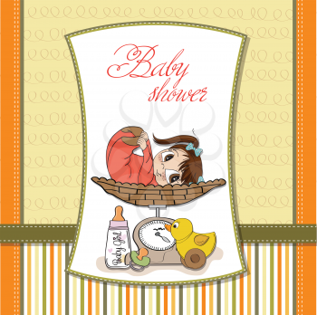 baby girl on on weighing scale, vector illustration