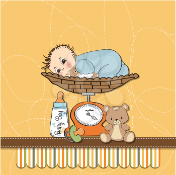 baby boy weighed on the scale, vector illustration