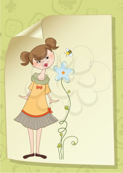 small young lady who smells a flower