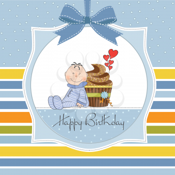 birthday greeting card with cupcake and little baby