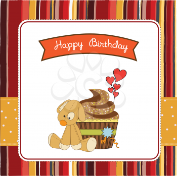 birthday greeting card with cupcake and puppy toy