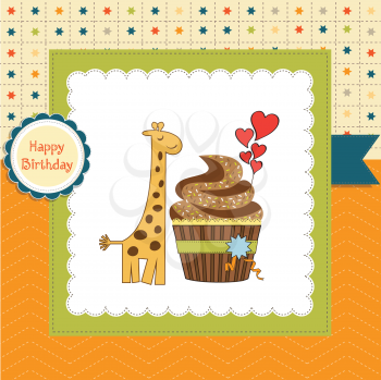 birthday greeting card with cupcake and giraffe