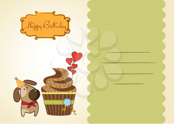 birthday greeting card with cupcake and little dog