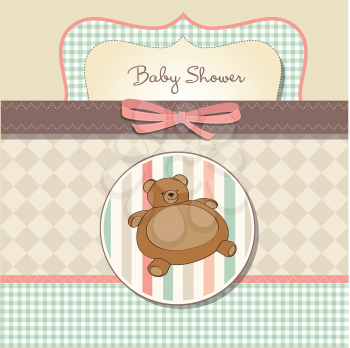 romantic baby girl announcement card with teddy bear