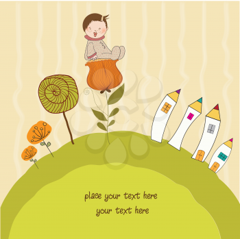 greeting card with a baby sitting on a flower