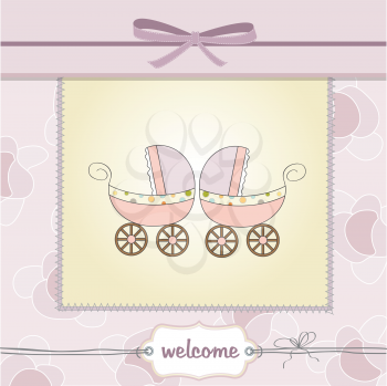 delicate baby twins shower card with strollers
