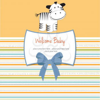 cute baby shower card with zebra, vector illustration