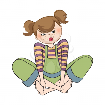 romantic girl, is sitting barefoot, vector illustration