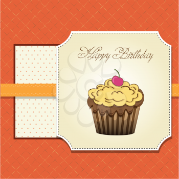 cute happy birthday card with cupcake. vector illustration