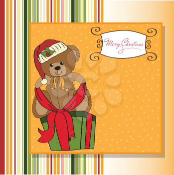 cute teddy bear with a big Christmas gift box, vector format