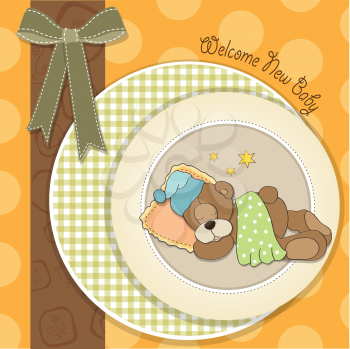 baby shower card with sleeping teddy bear, illustration in vector format