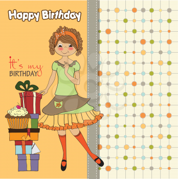 pretty young girl with gift, illustration in vector format