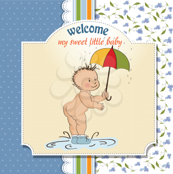 baby boy shower card with funny baby under his umbrella