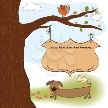 funny shower card with long dog, vector format