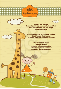 anniversary card with giraffe and girl