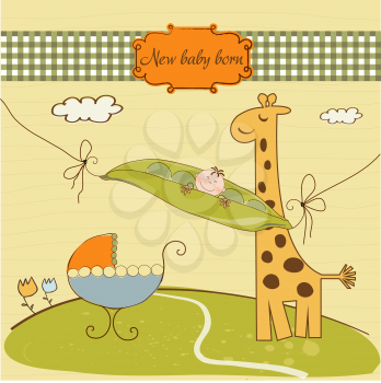 welcome card with cute pea bean and little giraffe
